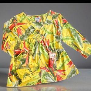 Caribbean Joe Women's Long Sleeve Tropical V-Neck